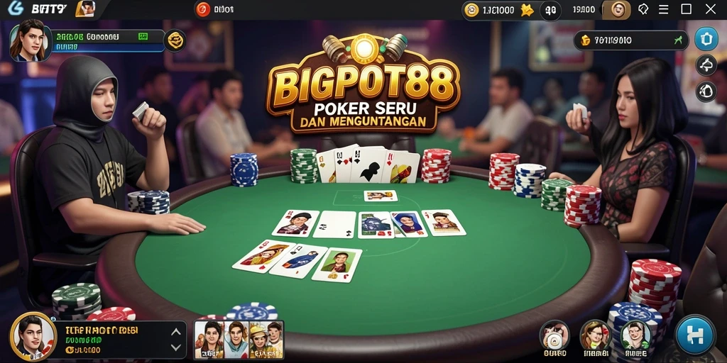 Screenshot BIGPOT88 menampilkan momen seru di meja poker.