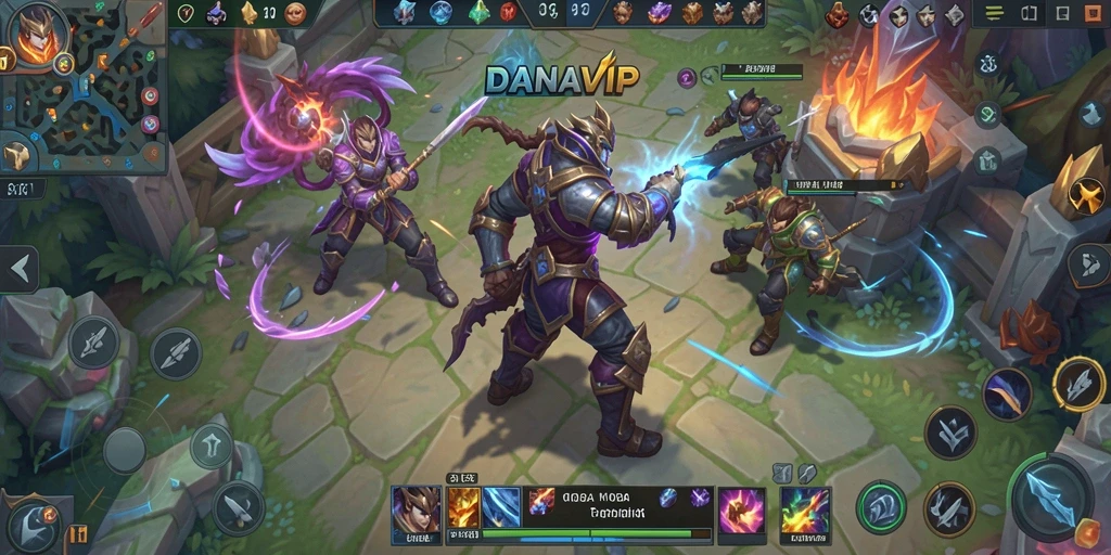 Screenshot gameplay <strong>DANAVIP</strong> menampilkan aksi intens di arena MOBA.