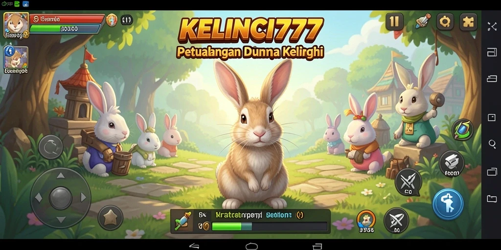 Tangkapan layar dari gameplay KELINCI777 dengan karakter kelinci yang beraksi.