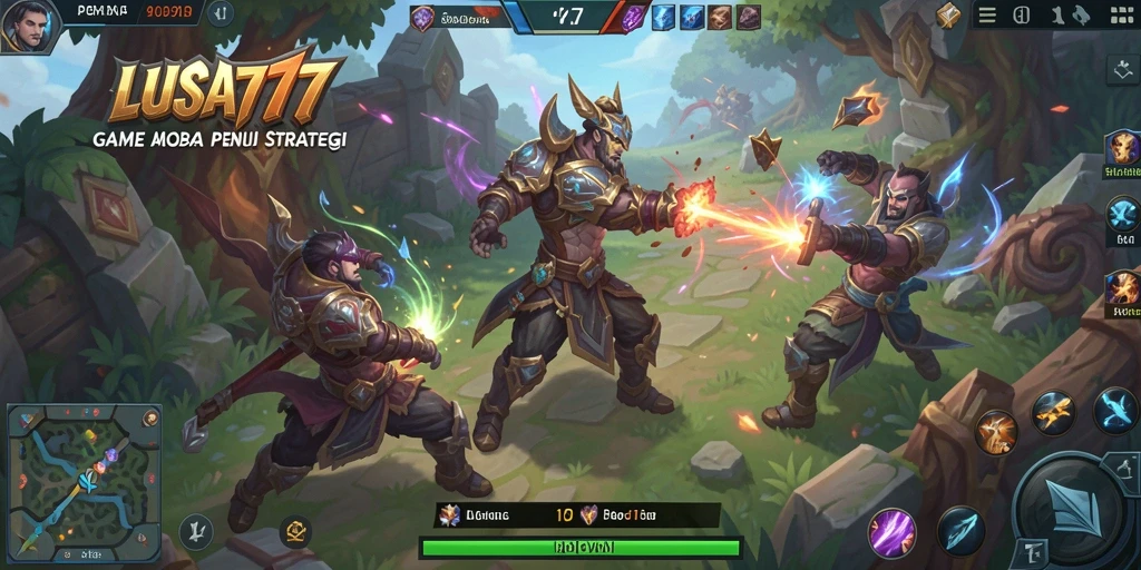 Screenshot gameplay LUSA777 menampilkan pertarungan intens antar tim.