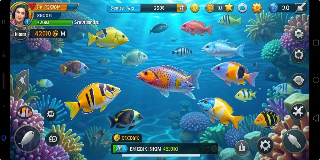 Tampilan menarik gameplay Tembak Ikan P200M dengan efek visual yang menakjubkan.