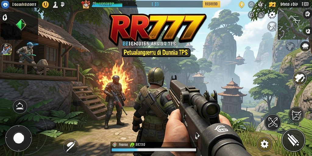 Screenshot gameplay RR777 menunjukkan aksi intens di dunia TPS.