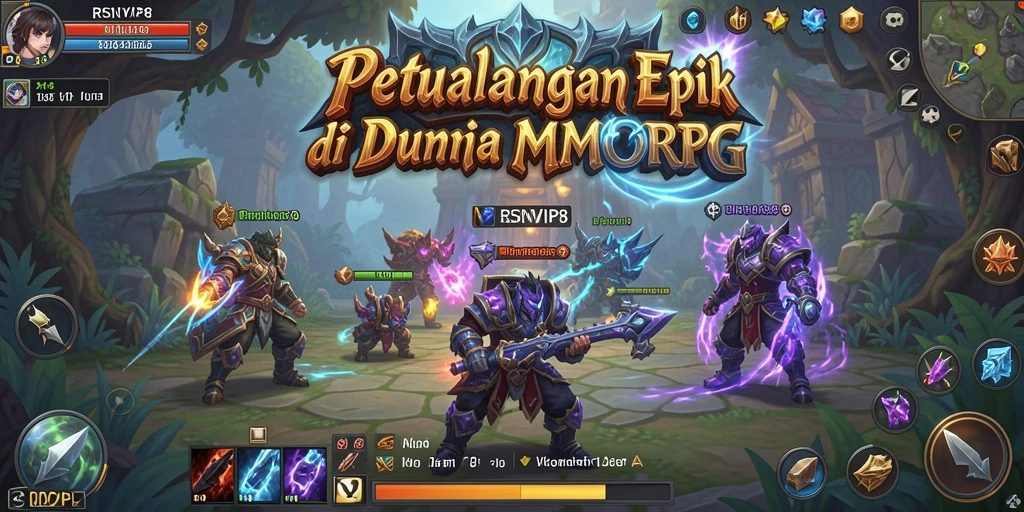 Tampilan screenshot utama RSNVIP8 menunjukkan aksi seru dalam pertempuran MMORPG.