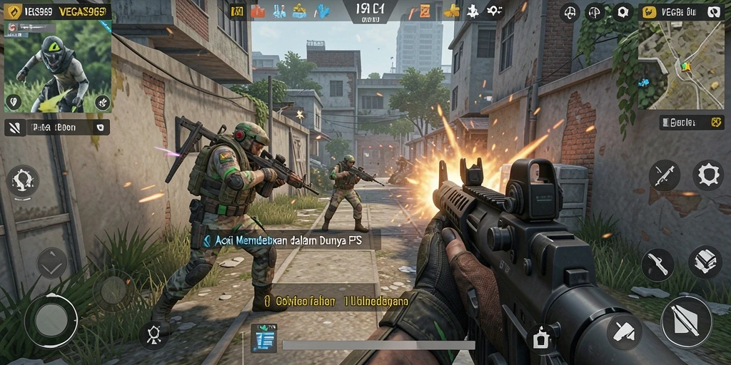Tangkapan layar menunjukkan aksi mendebarkan dalam pertempuran FPS.